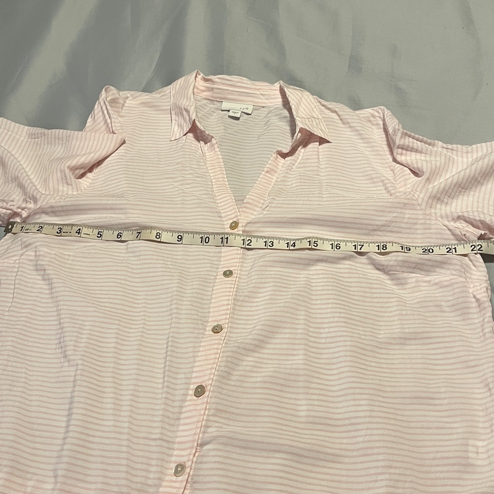 J. JILL Blouse Size Large Button Down Long Sleeve Pink White Stripe Women’s Top - Picture 4 of 10